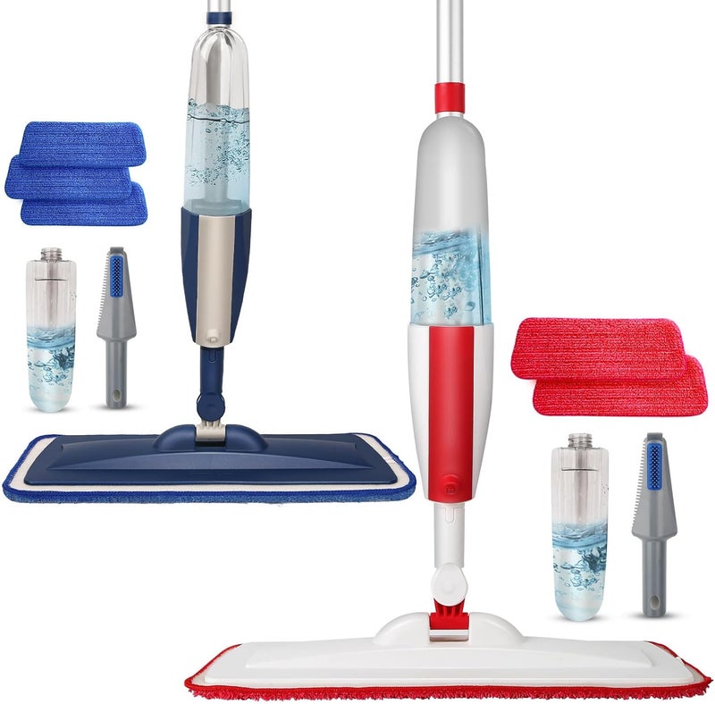 Panda Grip 2 Pack Spray Mop for Floor Cleaning, Red & Blue Combo, Refillable 14 oz Bottle and 3 Washable Pads, Wet Dry Mop for Hardwood, Tile, Laminate, Home or Commercial Use - Image 1